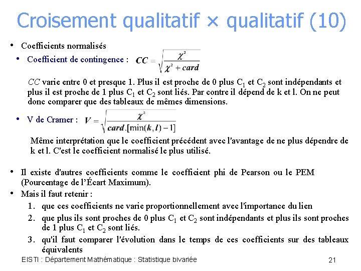 Croisement qualitatif × qualitatif (10) • Coefficients normalisés • Coefficient de contingence : CC