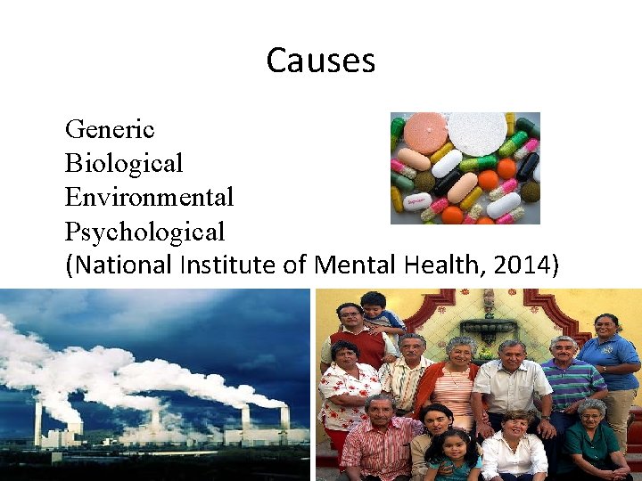 Causes Generic Biological Environmental Psychological (National Institute of Mental Health, 2014) 