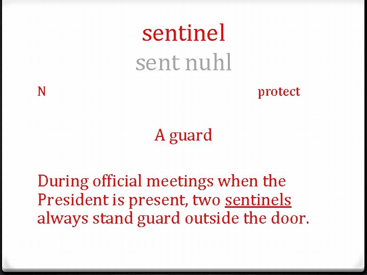sentinel sent nuhl N protect A guard During official meetings when the President is