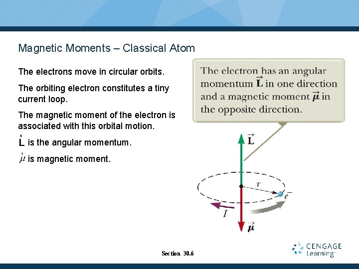 Magnetic Moments – Classical Atom The electrons move in circular orbits. The orbiting electron