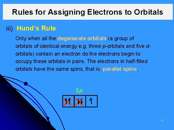 Rules for Assigning Electrons to Orbitals iii) Hund’s Rule Only when all the degenerate