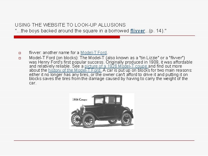 USING THE WEBSITE TO LOOK-UP ALLUSIONS ". . . the boys backed around the