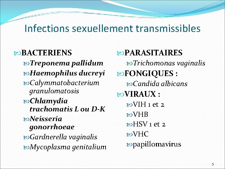 Infections sexuellement transmissibles BACTERIENS Treponema pallidum Haemophilus ducreyi Calymmatobacterium granulomatosis Chlamydia trachomatis L ou