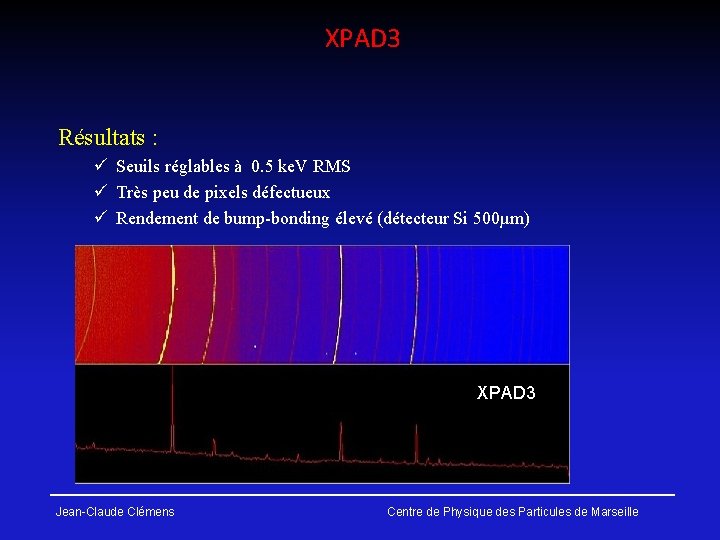 XPAD 3 Résultats : ü Seuils réglables à 0. 5 ke. V RMS ü