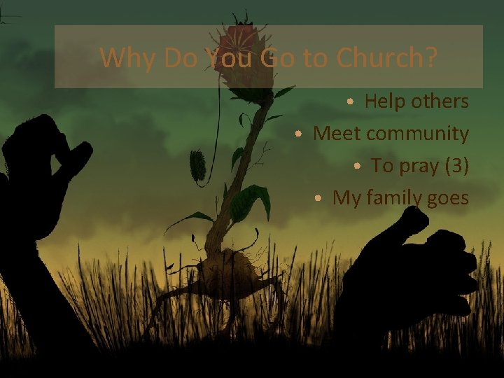 Why Do You Go to Church? • Help others • Meet community • To