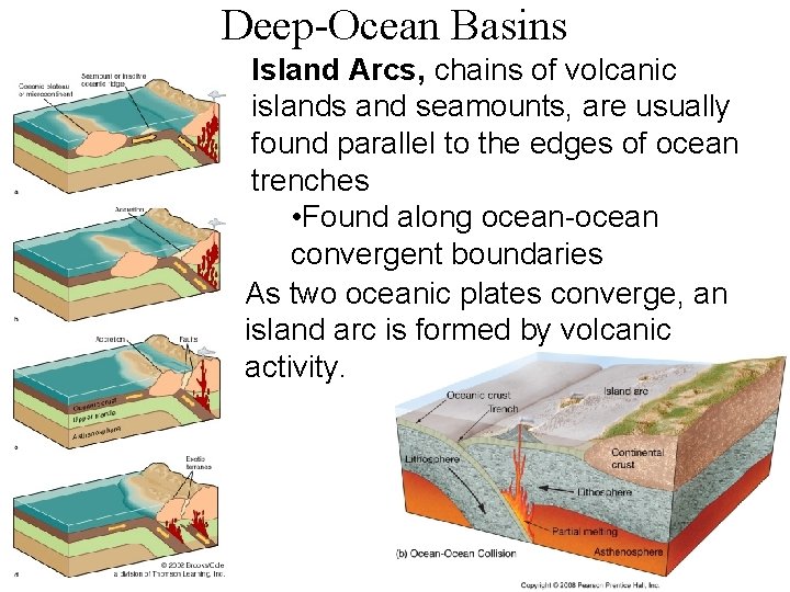 Deep-Ocean Basins Island Arcs, chains of volcanic islands and seamounts, are usually found parallel