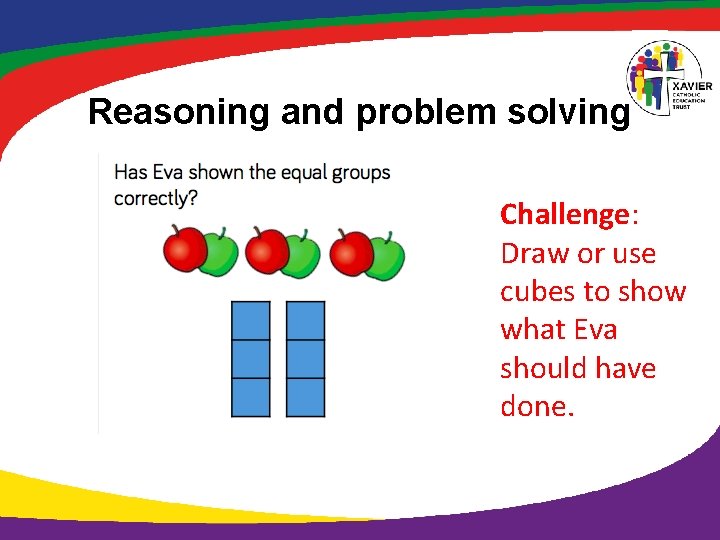 Reasoning and problem solving Challenge: Draw or use cubes to show what Eva should