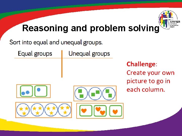 Reasoning and problem solving Challenge: Create your own picture to go in each column.