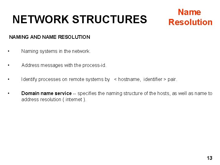 NETWORK STRUCTURES Name Resolution NAMING AND NAME RESOLUTION • Naming systems in the network.