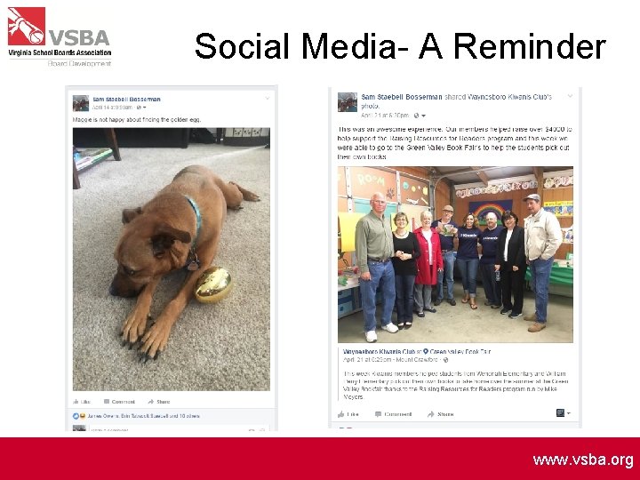 Social Media- A Reminder www. vsba. org 