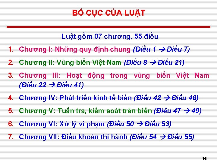 BỐ CỤC CỦA LUẬT Luật gồm 07 chương, 55 điều 1. Chương I: Những