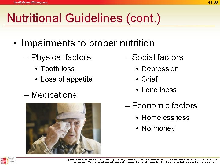 41 -30 Nutritional Guidelines (cont. ) • Impairments to proper nutrition – Physical factors