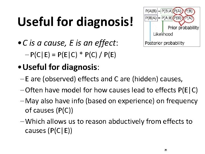 Useful for diagnosis! • C is a cause, E is an effect: – P(C|E)