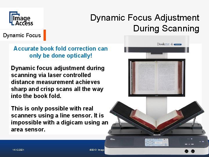 Dynamic Focus Adjustment During Scanning Accurate book fold correction can only be done optically!