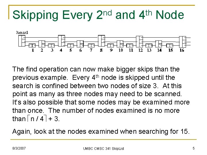 Skipping Every 2 nd and 4 th Node The find operation can now make