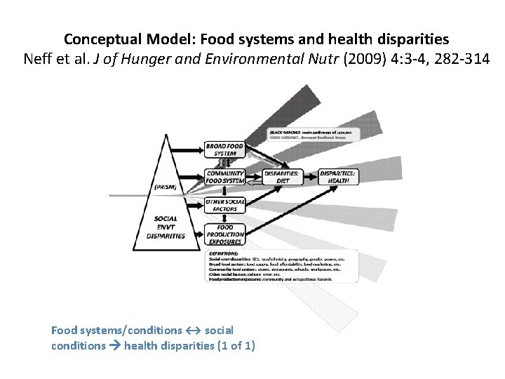 Conceptual Model: Food systems and health disparities Neff et al. J of Hunger and