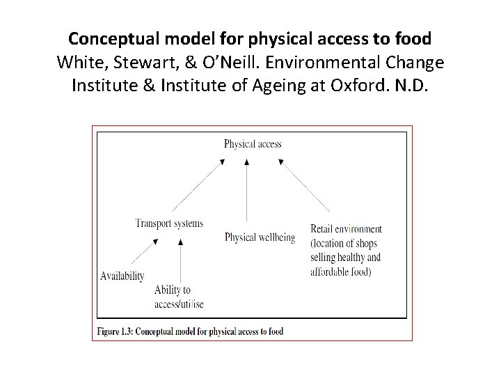 Conceptual model for physical access to food White, Stewart, & O’Neill. Environmental Change Institute