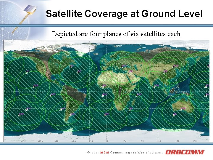Satellite Coverage at Ground Level Depicted are four planes of six satellites each 