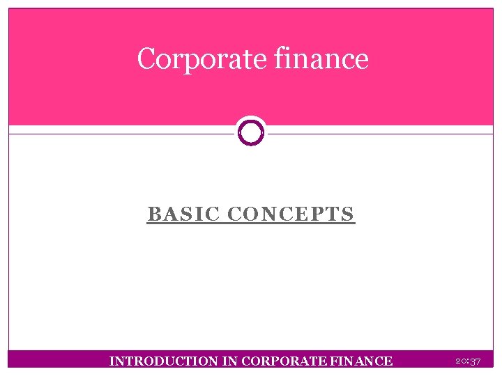 Corporate finance BASIC CONCEPTS INTRODUCTION IN CORPORATE FINANCE 20: 37 