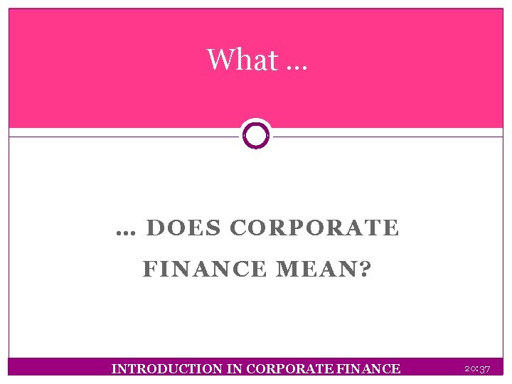 What … … DOES CORPORATE FINANCE MEAN? INTRODUCTION IN CORPORATE FINANCE 20: 37 