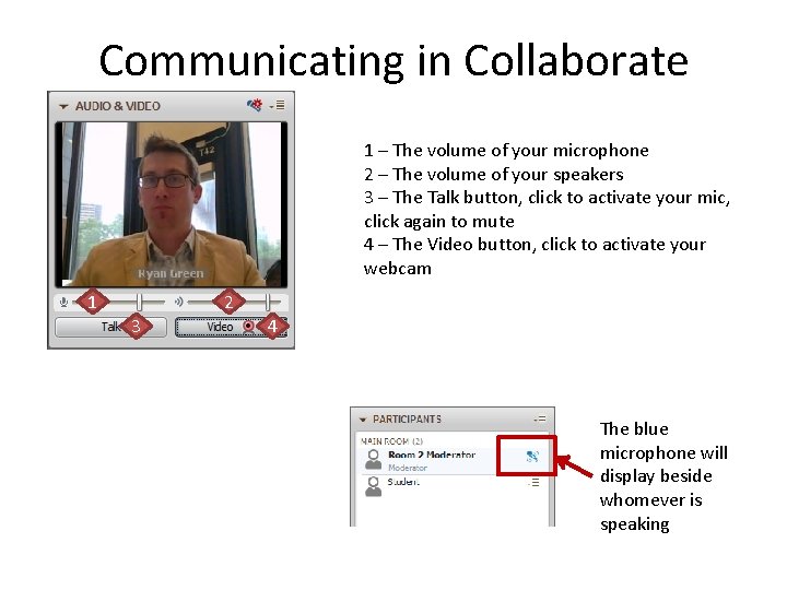 Communicating in Collaborate 1 – The volume of your microphone 2 – The volume