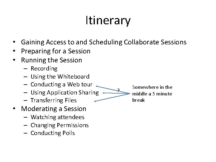 Itinerary • Gaining Access to and Scheduling Collaborate Sessions • Preparing for a Session