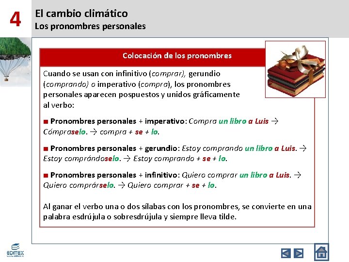 4 El cambio climático Los pronombres personales Colocación de los pronombres Cuando se usan