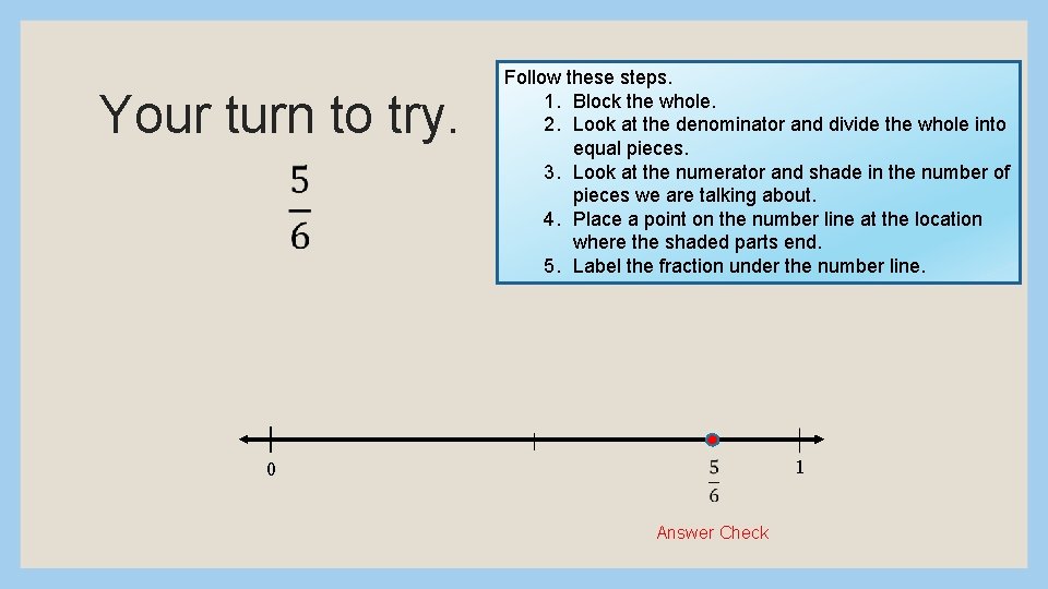 Your turn to try. Follow these steps. 1. Block the whole. 2. Look at