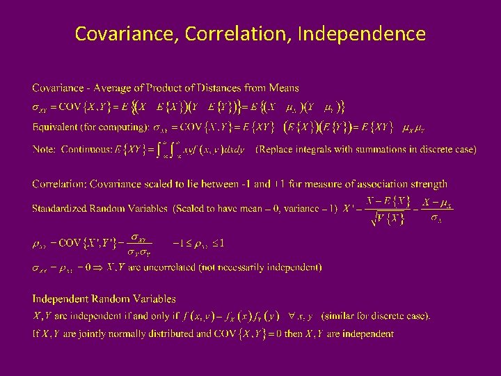 Covariance, Correlation, Independence 