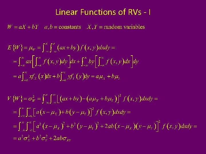 Linear Functions of RVs - I 