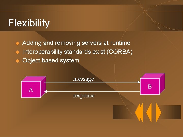 Flexibility u u u Adding and removing servers at runtime Interoperability standards exist (CORBA)