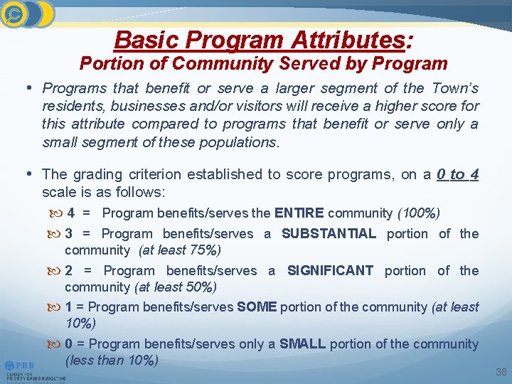 Basic Program Attributes: Portion of Community Served by Program • Programs that benefit or