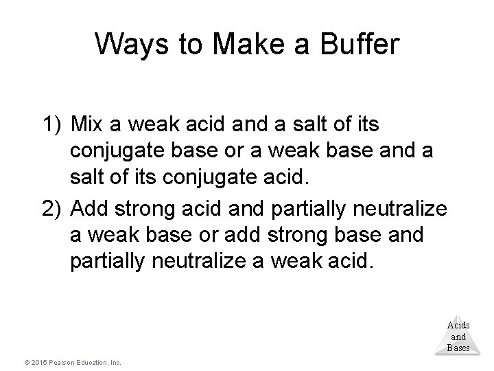 Ways to Make a Buffer 1) Mix a weak acid and a salt of