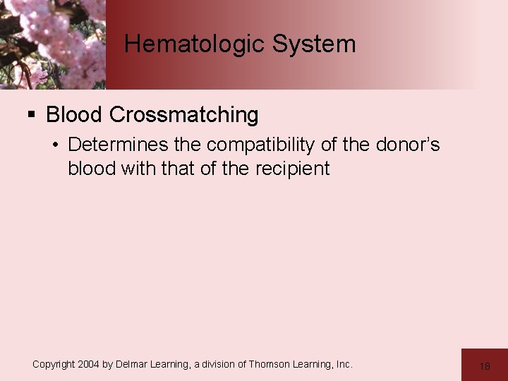 Hematologic System § Blood Crossmatching • Determines the compatibility of the donor’s blood with