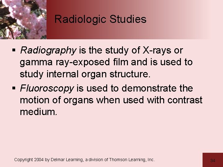 Radiologic Studies § Radiography is the study of X-rays or gamma ray-exposed film and