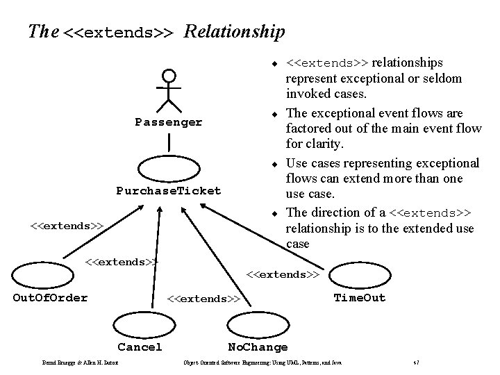 The <<extends>> Relationship ¨ ¨ Passenger ¨ Purchase. Ticket ¨ <<extends>> Out. Of. Order The <<extends>> Relationship ¨ ¨ Passenger ¨ Purchase. Ticket ¨ <<extends>> Out. Of. Order