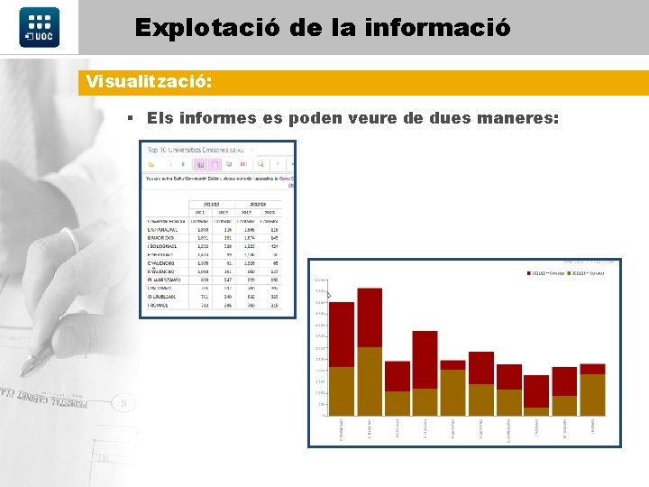 Explotació de la informació Visualització: § Els informes es poden veure de dues maneres: