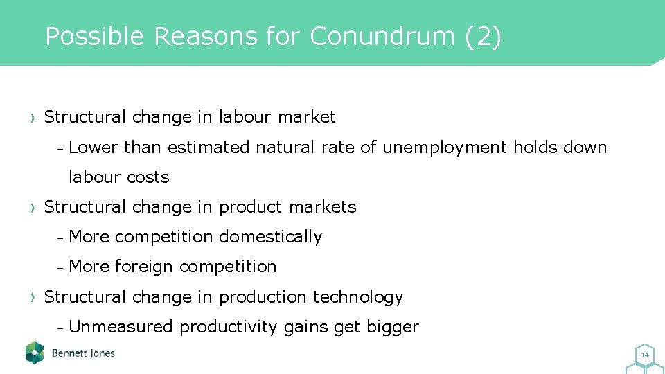 Possible Reasons for Conundrum (2) Structural change in labour market - Lower than estimated