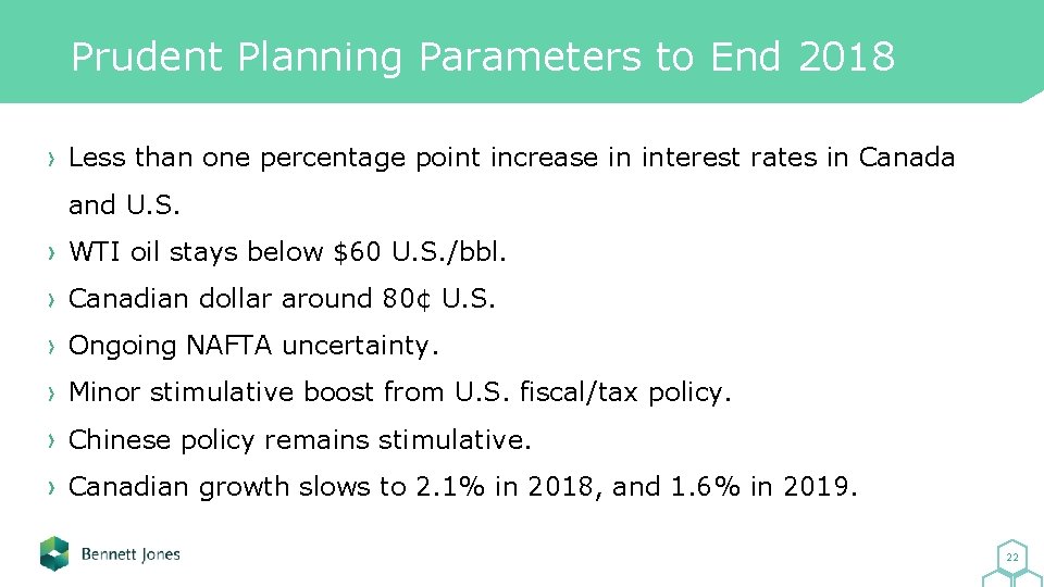 Prudent Planning Parameters to End 2018 Less than one percentage point increase in interest