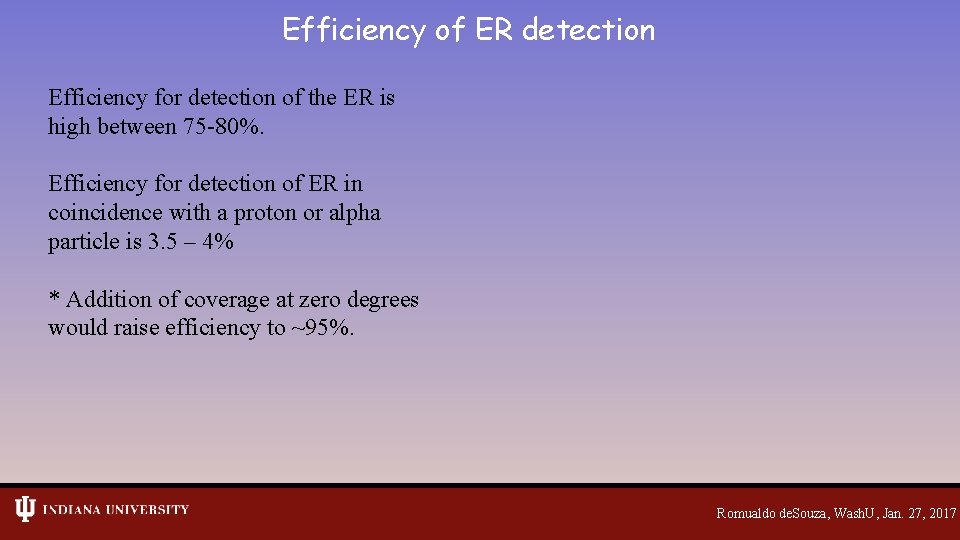 Efficiency of ER detection Efficiency for detection of the ER is high between 75