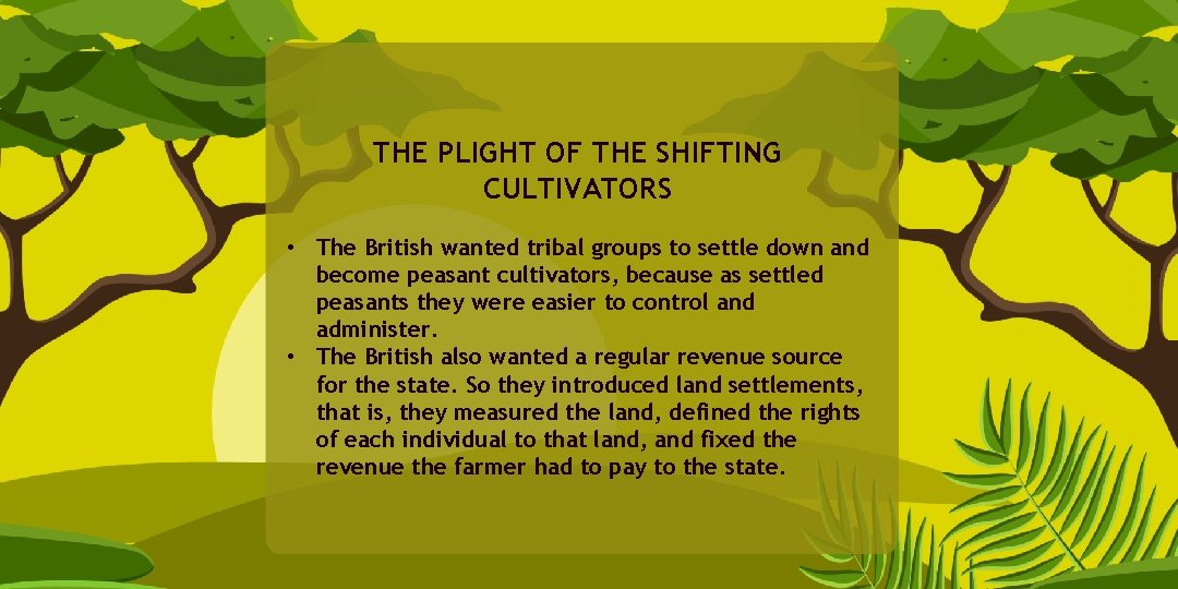 THE PLIGHT OF THE SHIFTING CULTIVATORS • The British wanted tribal groups to settle