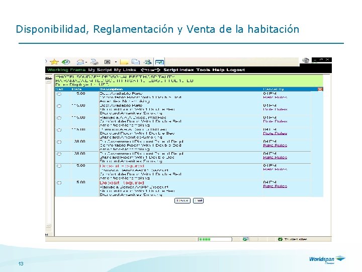 Disponibilidad, Reglamentación y Venta de la habitación 13 