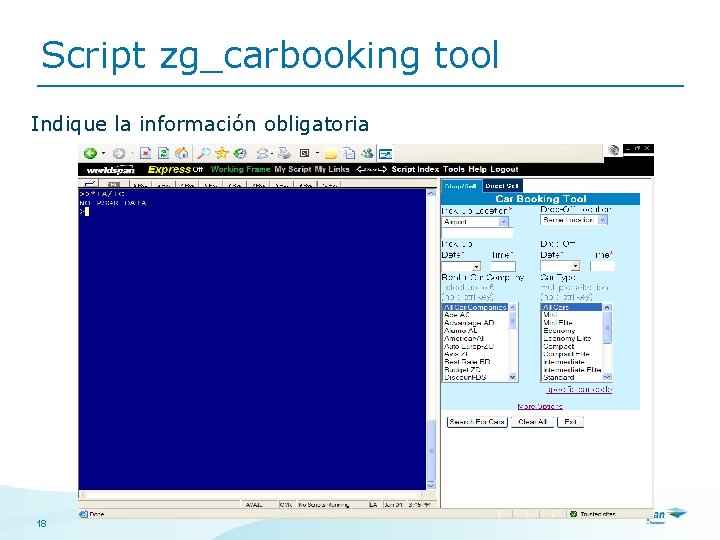 Script zg_carbooking tool Indique la información obligatoria 18 