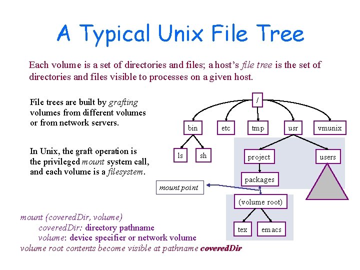 A Typical Unix File Tree Each volume is a set of directories and files;