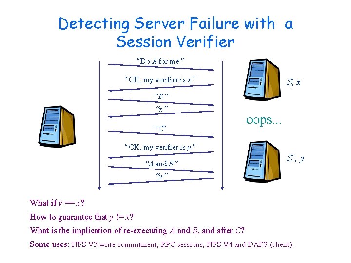 Detecting Server Failure with a Session Verifier “Do A for me. ” “OK, my