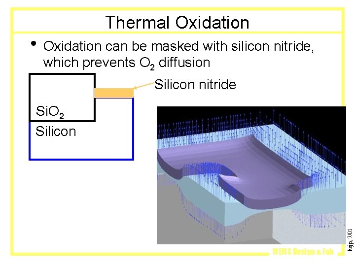 Thermal Oxidation • Oxidation can be masked with silicon nitride, which prevents O 2