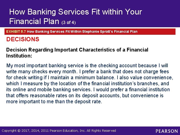 How Banking Services Fit within Your Financial Plan (3 of 4) EXHIBIT 5. 7