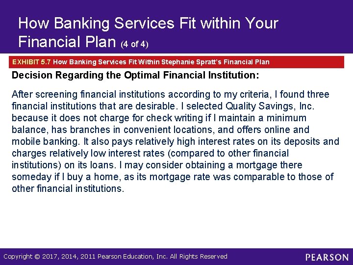 How Banking Services Fit within Your Financial Plan (4 of 4) EXHIBIT 5. 7