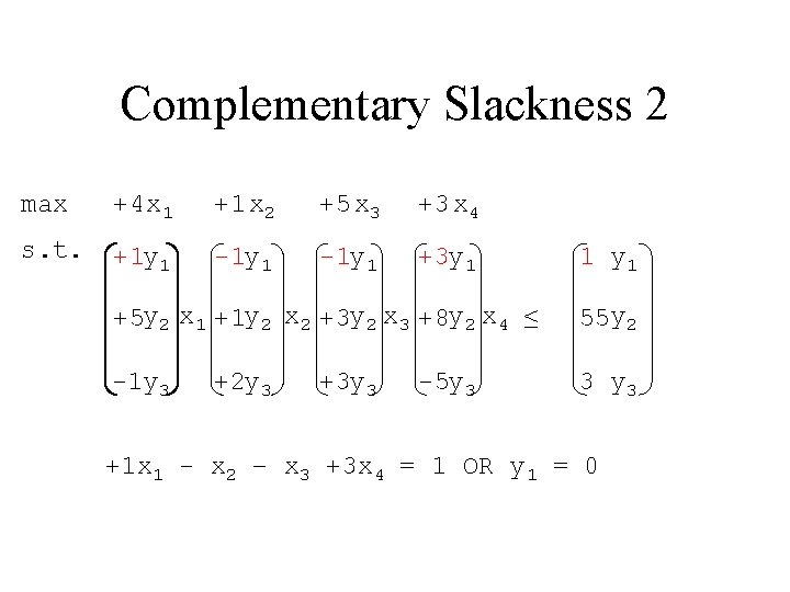 Complementary Slackness 2 max +4 x 1 +1 x 2 +5 x 3 +3