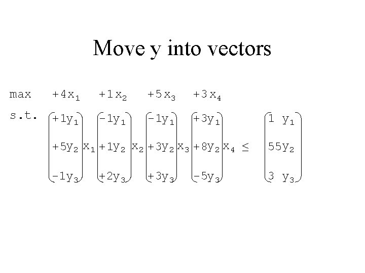 Move y into vectors max +4 x 1 +1 x 2 +5 x 3